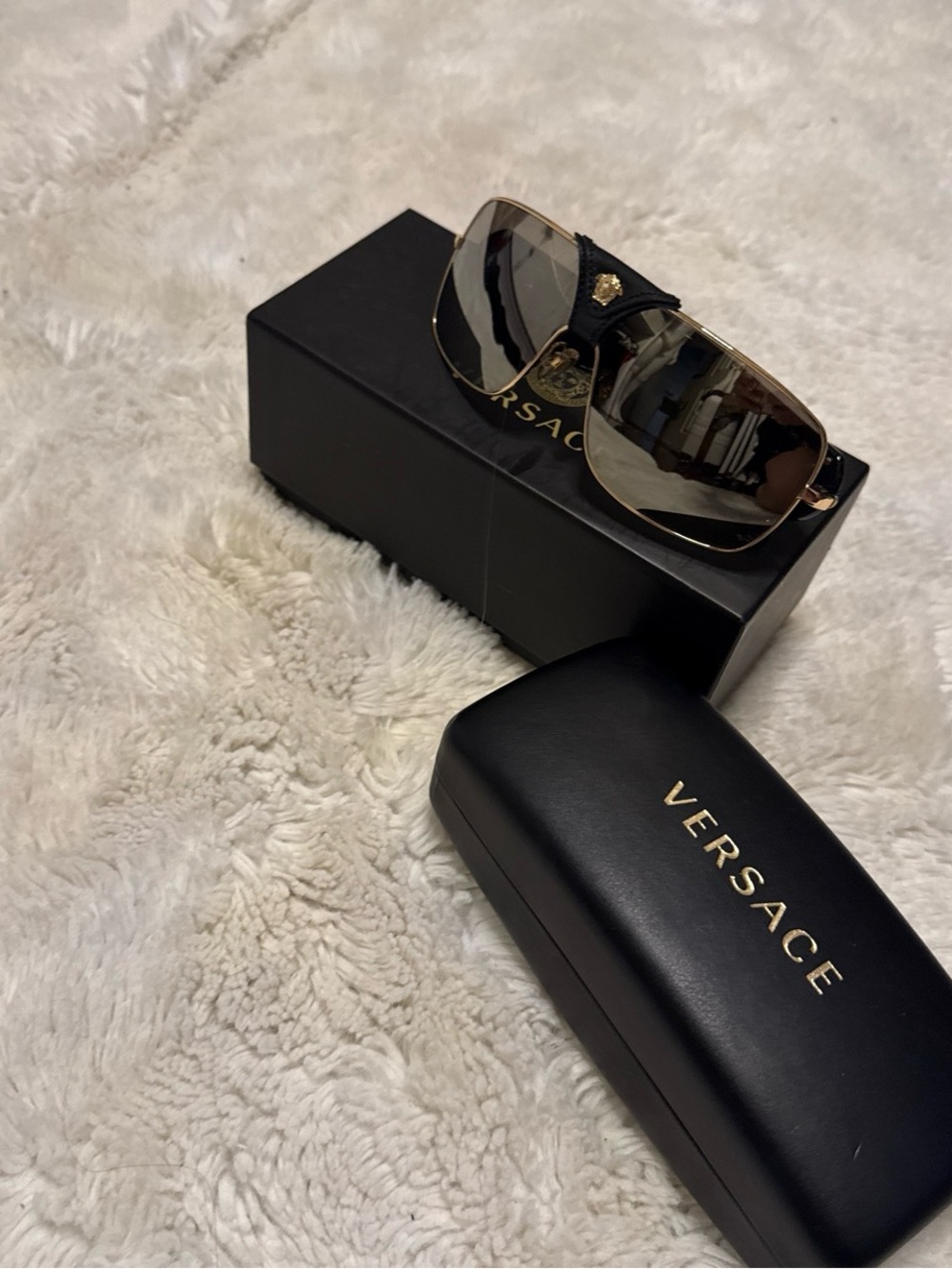 Versace Black and Gold Shield Sunglassettes